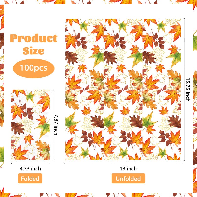 Grencian 100 Pcs Fall Napkins 3 Ply Thanksgiving Guest Napkins Autumn Leaves Paper Napkin Disposable Autumn Paper Towels for Fall Thanksgiving Party Supplies Table Decorations Bathroom Kitchen Home - Image 3